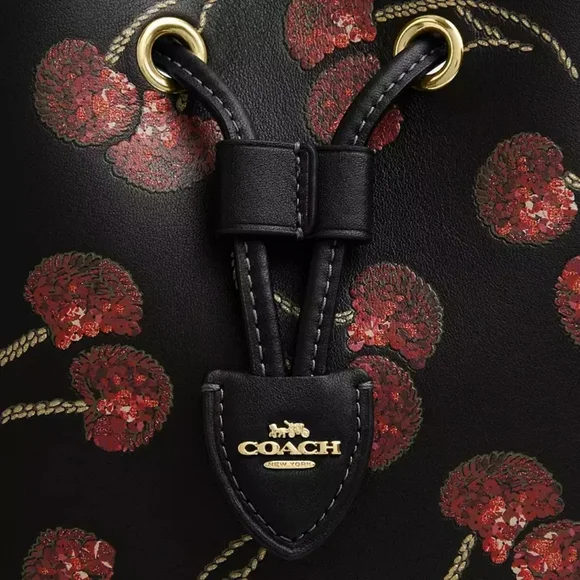 🍒 COACH Rowan Bucket Bag & Rowan Charm w/Sequin Cherry Print - Picture 9 of 14